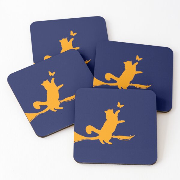 Item preview, Minimal Cute Cat Catching a Butterfly (orange and navy blue) designed and sold by Kataverse.