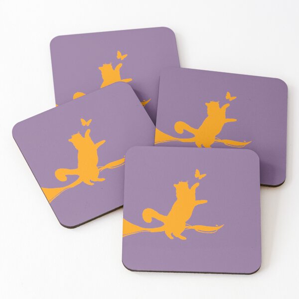 Item preview, Minimal Cute Cat Catching a Butterfly (orange and lavender) designed and sold by Kataverse.