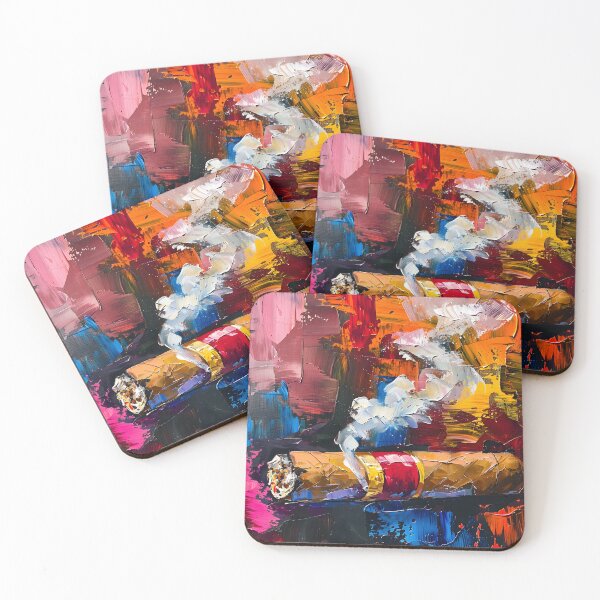 Item preview, Fiery Cigar with Swirling Smoke - Bold Colors and Energetic Abstract Movement designed and sold by OlfactoART Studio.