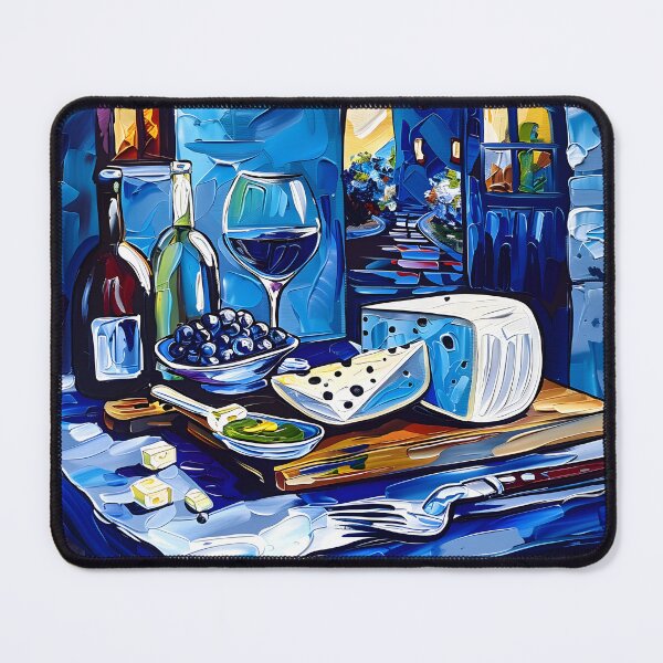 Item preview, Cozy Evening with Wine, Cheese, and Grapes - Warmth and Charm in a Vibrant Still Life Abstract AI Art designed and sold by OlfactoART Studio.