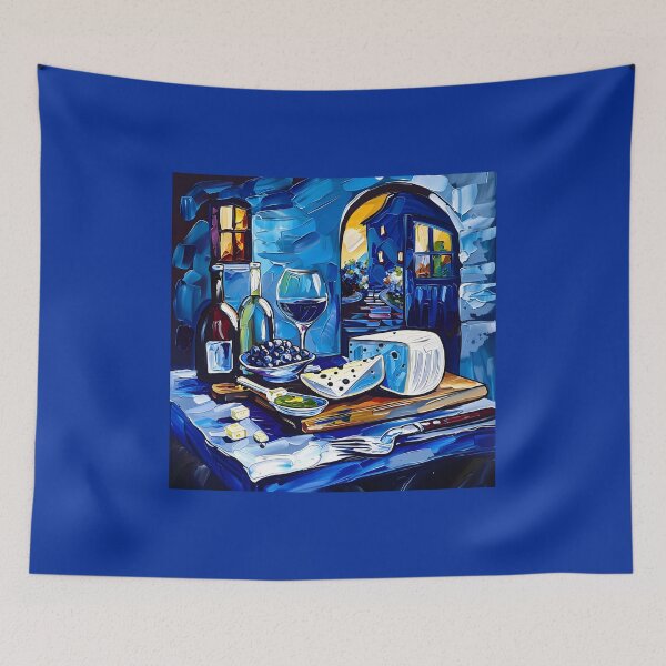 Item preview, Cozy Evening with Wine, Cheese, and Grapes - Warmth and Charm in a Vibrant Still Life Abstract AI Art designed and sold by OlfactoART Studio.