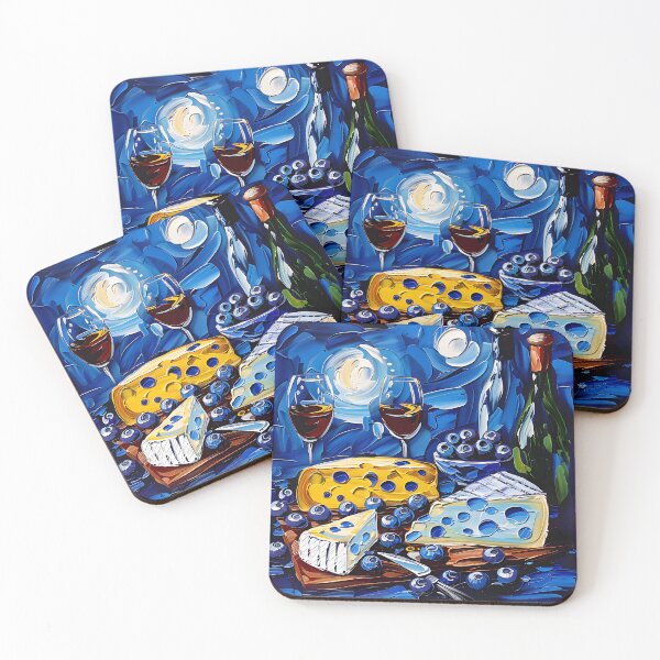 Item preview, Surreal Night Sky with Cheese, Wine, and Blueberries - Bold Colors and Dynamic Brushstrokes designed and sold by OlfactoART Studio.