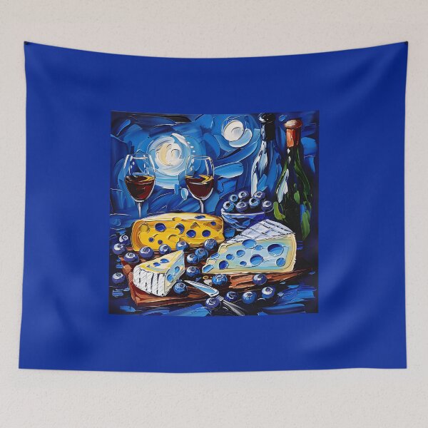 Item preview, Surreal Night Sky with Cheese, Wine, and Blueberries - Bold Colors and Dynamic Brushstrokes designed and sold by OlfactoART Studio.
