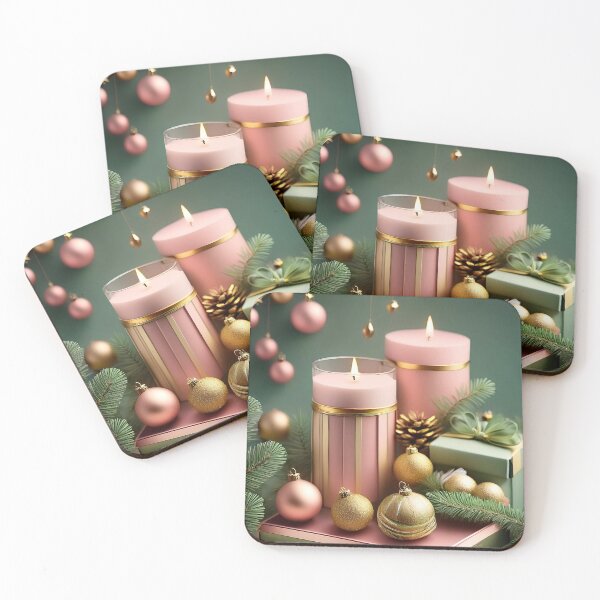 Item preview, Pink candles, golden ornaments, and presents create a festive Christmas scene designed and sold by homydesign.