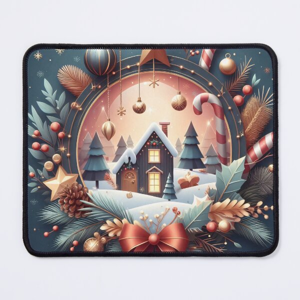 Item preview, A cozy winter scene with a house surrounded by snow-covered trees, framed by festive decorations designed and sold by homydesign.