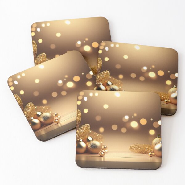 Item preview, A festive Christmas scene with golden ornaments and a warm, glowing background designed and sold by homydesign.