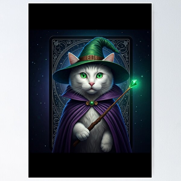 Item preview, The Feline Wizard: A Tarot Card of Magic and Mystery. Magical Cat Wizard - Amulet of Luck designed and sold by MarCreativArt.