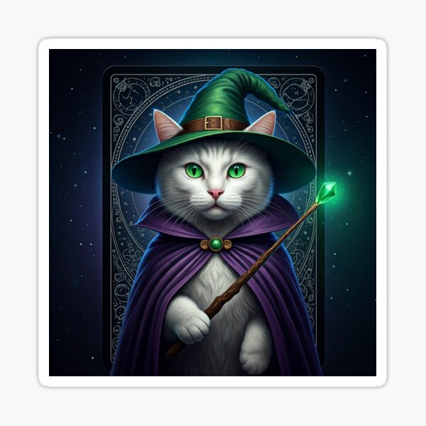 Item preview, The Feline Wizard: A Tarot Card of Magic and Mystery. Magical Cat Wizard - Amulet of Luck designed and sold by MarCreativArt.