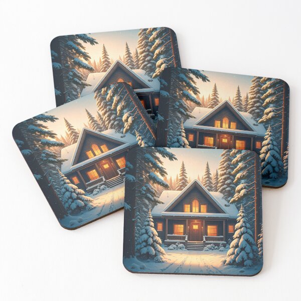 Item preview, A cozy wooden cabin sits nestled in a snowy forest, its warm glow contrasting the winter wonderland designed and sold by homydesign.