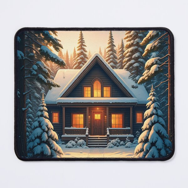 Item preview, A cozy wooden cabin sits nestled in a snowy forest, its warm glow contrasting the winter wonderland designed and sold by homydesign.
