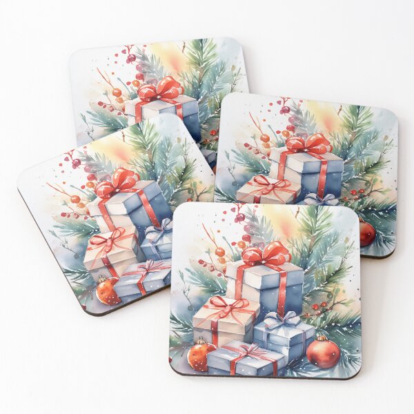Item preview, Watercolor of gifts with pine and berries. Festive mood evoked designed and sold by homydesign.
