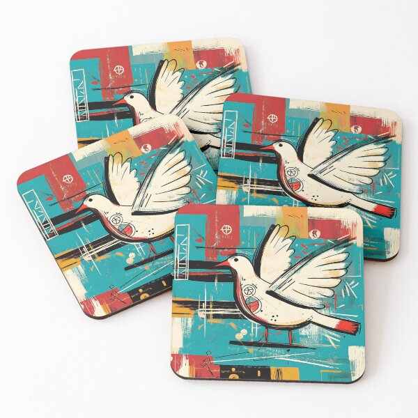 Item preview, Geometric Peace Dove in Flight Soaring with Bold Black Outlines- Vibrant Colors and Urban Energy Unite designed and sold by OlfactoART Studio.