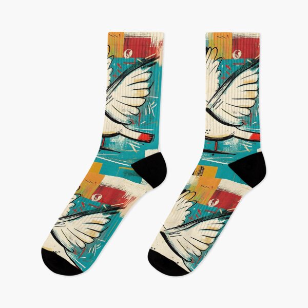 Item preview, Geometric Peace Dove in Flight Soaring with Bold Black Outlines- Vibrant Colors and Urban Energy Unite designed and sold by OlfactoART Studio.