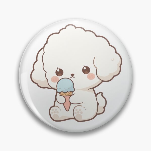Artikelvorschau, Kawaii, weißer, flauschiger Hund, der ein Eis isst, Pastellfarben, süßer Cartoon-Hund. entworfen und verkauft von MurmurLab.