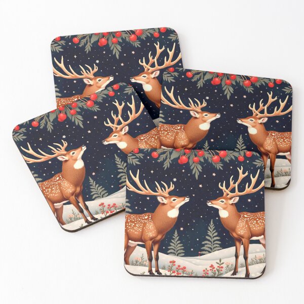 Item preview, WINTER ELF BUCK DEER HOLIDAY SNOW NIGHT STARS SCENE ART designed and sold by Arts4U.