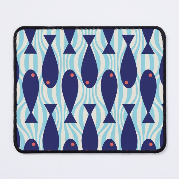 Item preview, Retro Scandinavian Mid Century Blue Fish in Water Pattern designed and sold by MarikaJohnson.