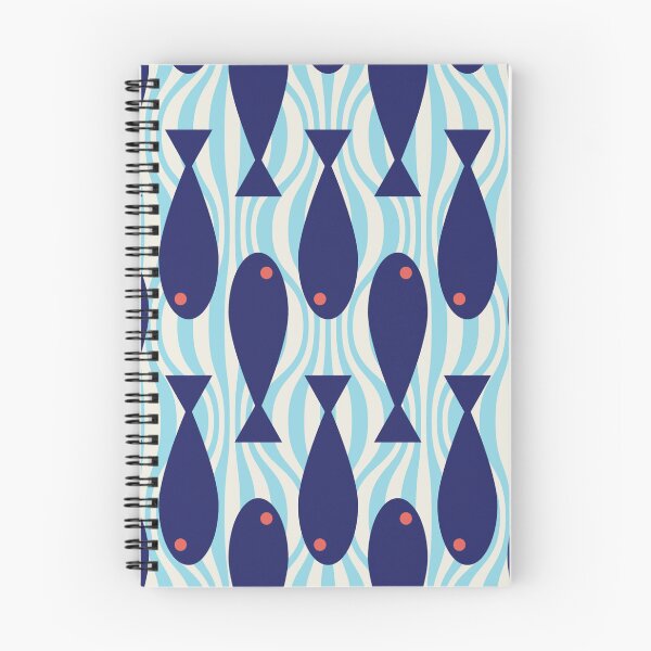 Item preview, Retro Scandinavian Mid Century Blue Fish in Water Pattern designed and sold by MarikaJohnson.