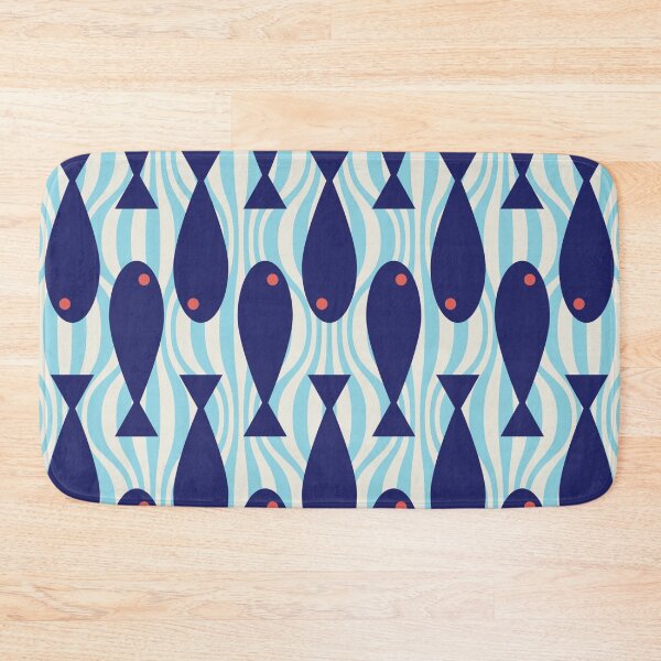 Item preview, Retro Scandinavian Mid Century Blue Fish in Water Pattern designed and sold by MarikaJohnson.