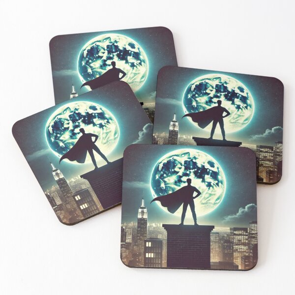 Item preview, Heroic Silhouette Against the Moon - Superhero Cityscape at Night designed and sold by Jonesetcetera.