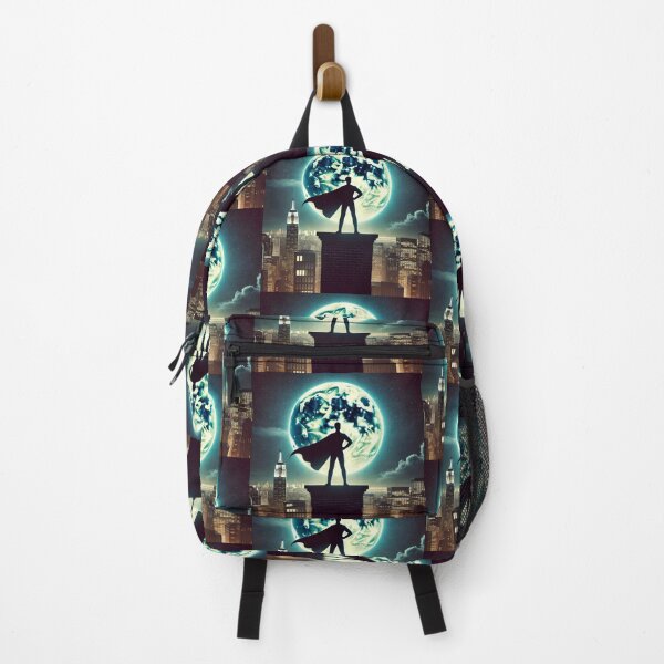 Item preview, Heroic Silhouette Against the Moon - Superhero Cityscape at Night designed and sold by Jonesetcetera.