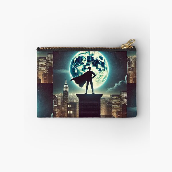 Item preview, Heroic Silhouette Against the Moon - Superhero Cityscape at Night designed and sold by Jonesetcetera.
