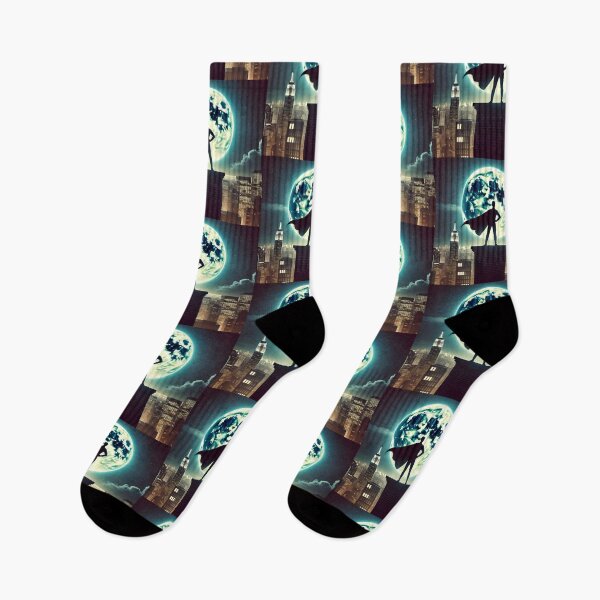 Item preview, Heroic Silhouette Against the Moon - Superhero Cityscape at Night designed and sold by Jonesetcetera.