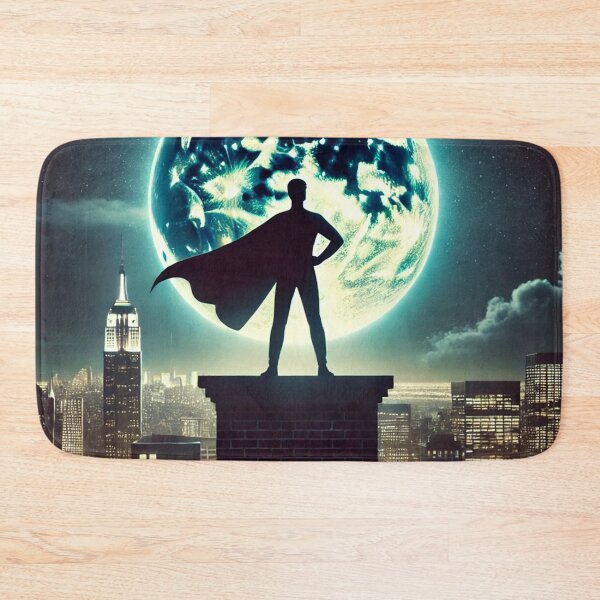 Item preview, Heroic Silhouette Against the Moon - Superhero Cityscape at Night designed and sold by Jonesetcetera.