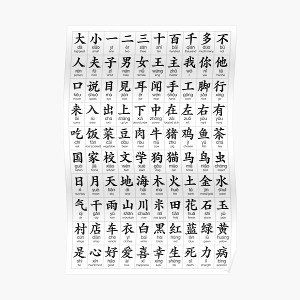 100 Most Common Chinese Characters Premium Matte Vertical Poster