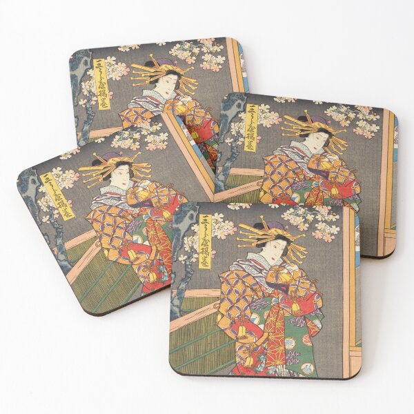 Item preview, Elegant Courtesan in Vibrant Kimono - 1858 by Toyokuni designed and sold by Kina-design.