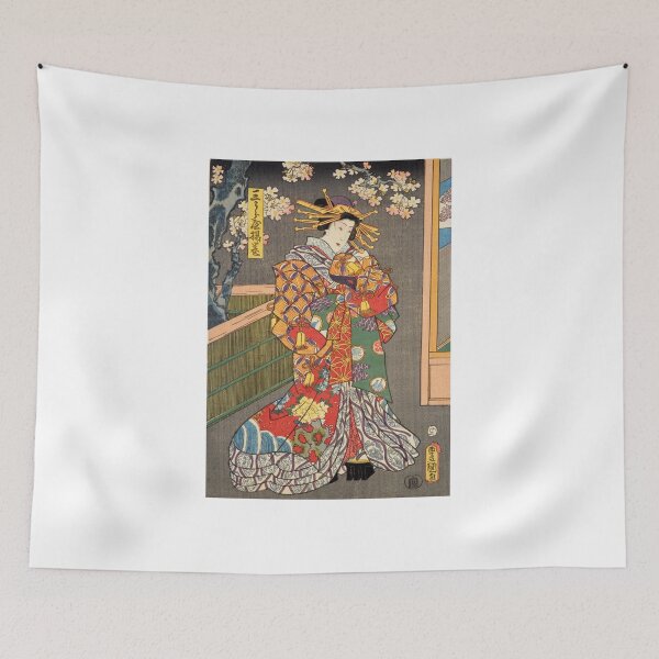 Item preview, Elegant Courtesan in Vibrant Kimono - 1858 by Toyokuni designed and sold by Kina-design.