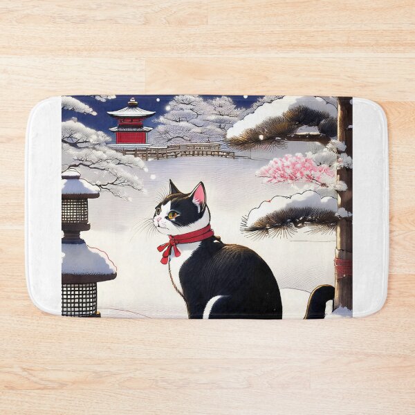 Item preview, Winter Cat in Japanese Snowy Garden designed and sold by Kina-design.