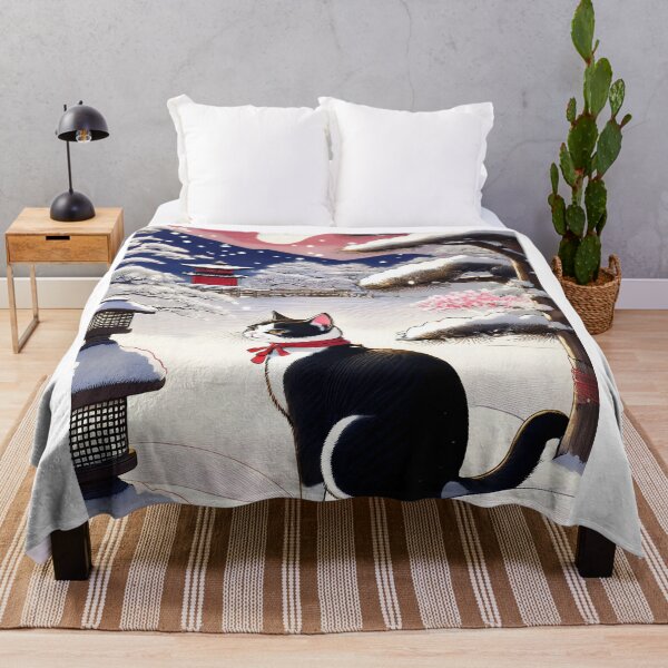 Item preview, Winter Cat in Japanese Snowy Garden designed and sold by Kina-design.
