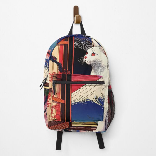 Item preview, "White Cat with Mount Fuji and Cherry Blossoms designed and sold by Kina-design.