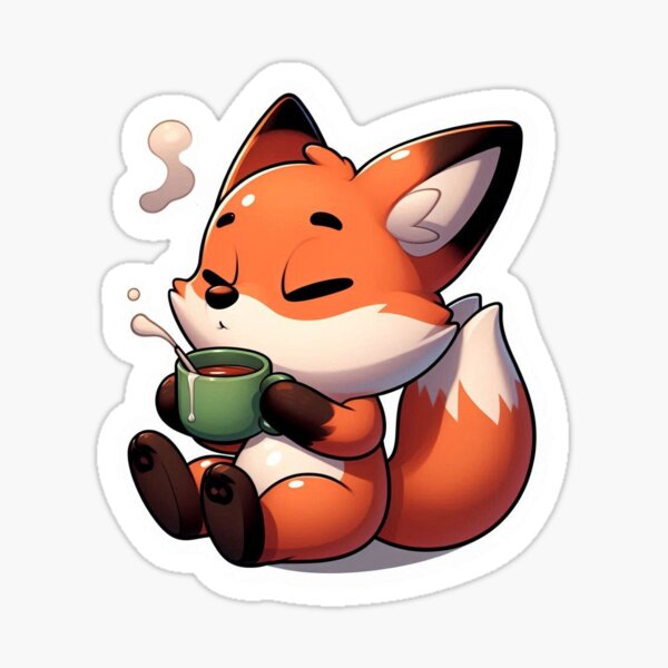 Item preview, Cute fox drinking tea sticker designed and sold by FluffyandCute.