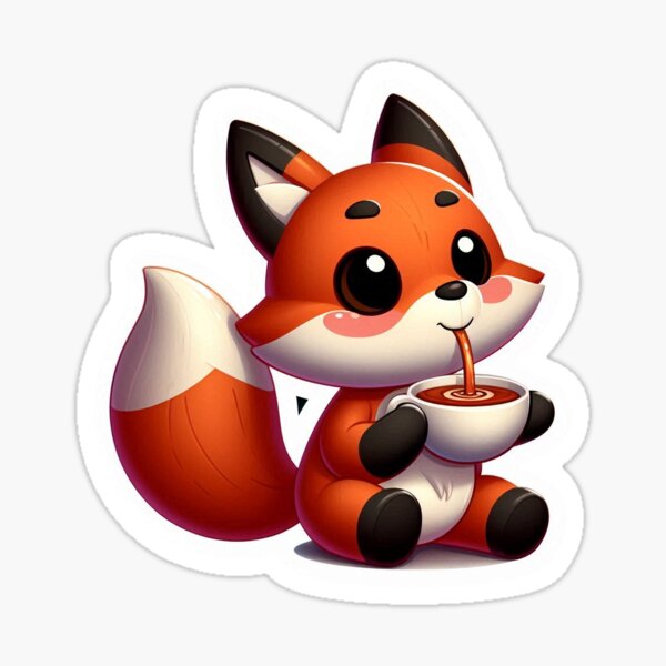 Item preview, Kawaii fox drinking tea sticker designed and sold by FluffyandCute.