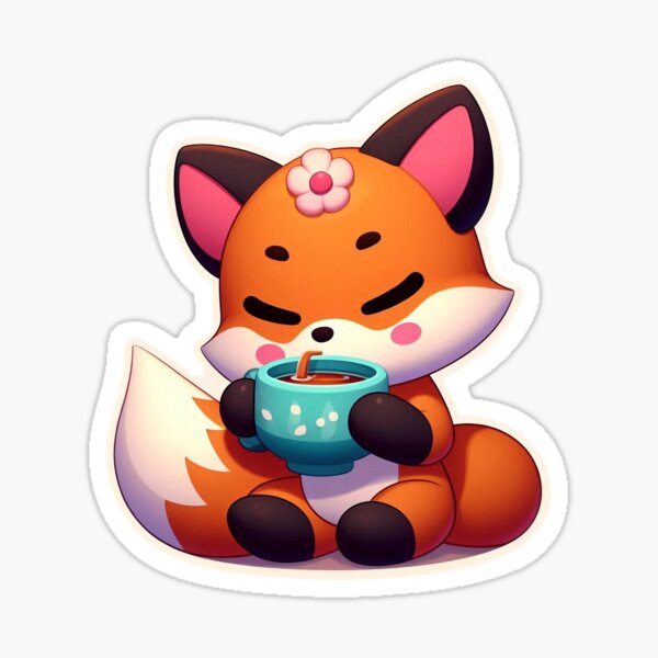 Item preview, Cute fox drinking flowery tea sticker designed and sold by FluffyandCute.