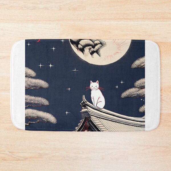 Item preview, Moonlit Cat: Serenity on a Japanese Rooftop designed and sold by Kina-design.