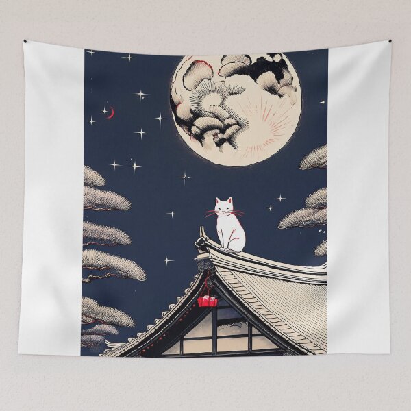 Item preview, Moonlit Cat: Serenity on a Japanese Rooftop designed and sold by Kina-design.