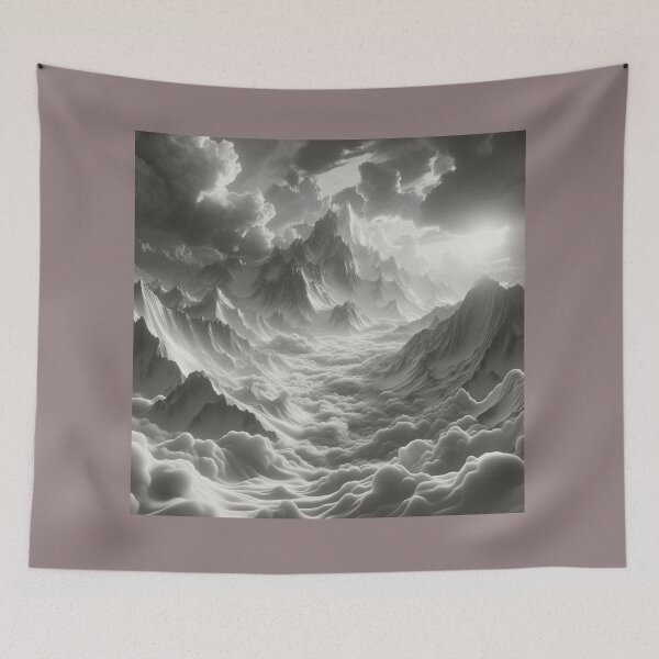 Item preview, Black and White Mountain Landscape with Clouds designed and sold by choder61.