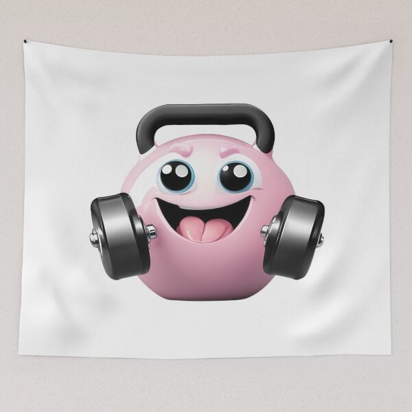 Item preview, Kawaii Kettlebell Character with Big Sparkling Eyes, Lifting Dumbbell and Thumbs-Up designed and sold by Jasava Shop.