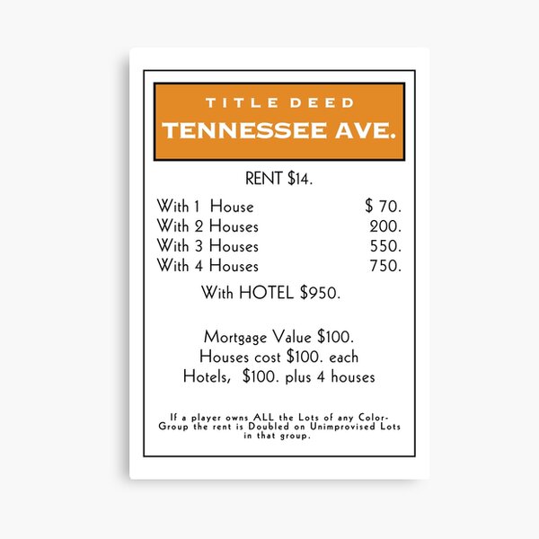 Item preview, Monopoly Tennessee Ave. Orange Title Deed Card designed and sold by sonyakapur.