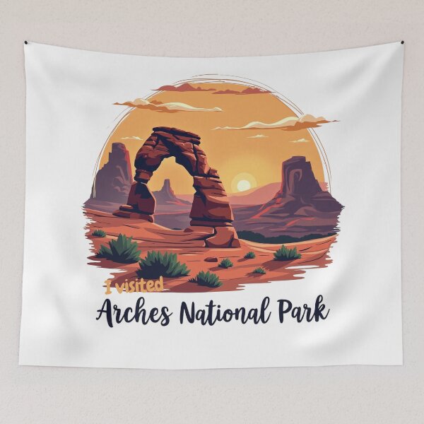 Aperçu de l'œuvre Motif vectoriel rétro du coucher de soleil du parc national des Arches créée et vendue par tarzbol.