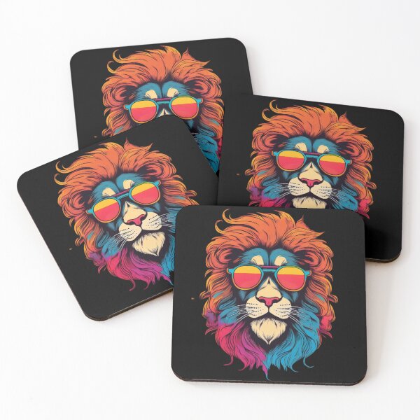 Item preview, Retro Colorful Lion with Sunglasses - Vintage Pop Art Design designed and sold by AYACHI90.