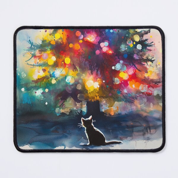 Item preview, Black Cat looking at Christmas Tree Abstract designed and sold by laurashawart.