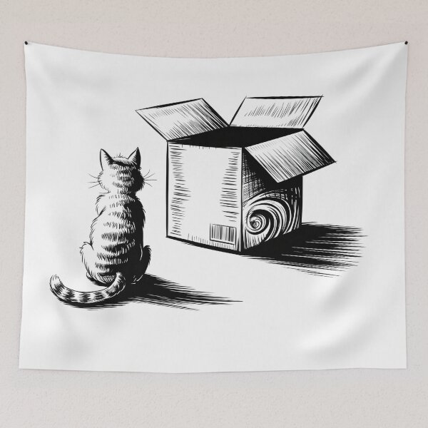 Item preview, Curious Cat and the Mystery Box - Black and White Feline Illustration designed and sold by Prime-Studio.