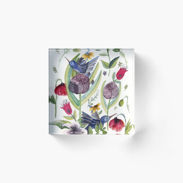 exotic garden and hummingbirds Acrylic Block