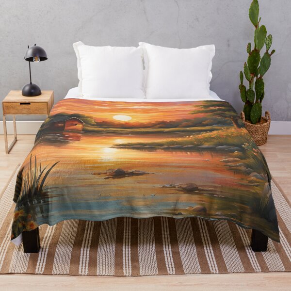 Item preview, Peaceful Lakeside Sunset with Cabin and Wildflowers designed and sold by RaiyaTees.