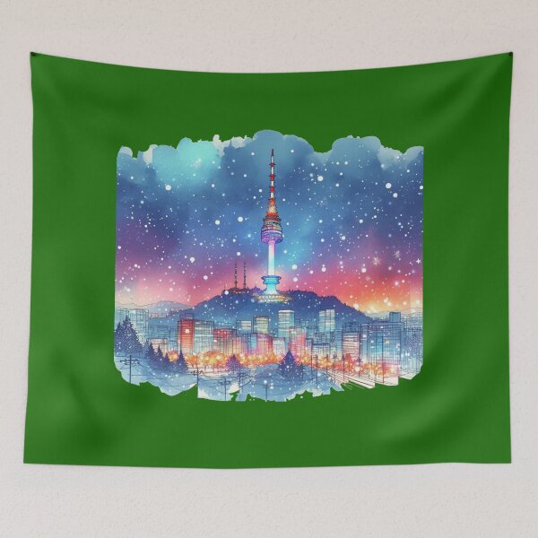 Item preview, Stunning Night View of Seoul's Namsan Tower at Christmas,  designed and sold by PaintMeWorld.