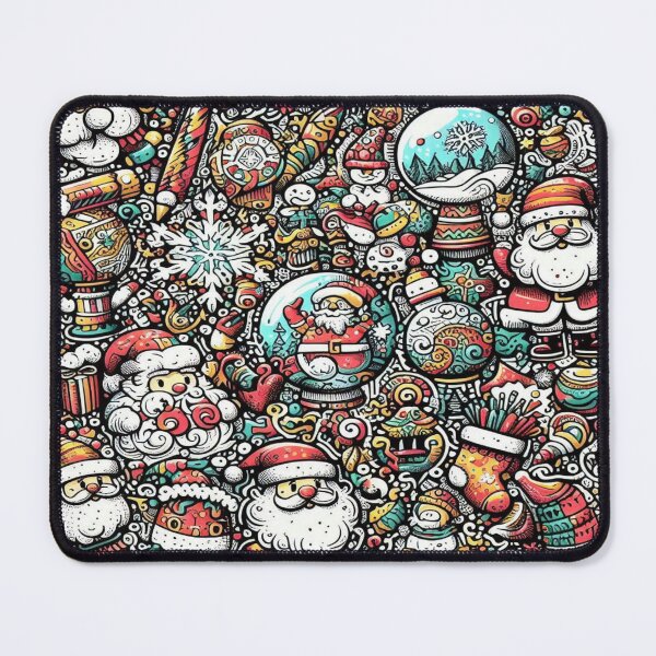 Artikelvorschau, Verspieltes Doodle-Muster mit Weihnachtsmännern, Schneekugeln und Weihnachtsstimmung entworfen und verkauft von Imaginarium of Chaos falcon88 .