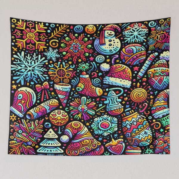 Item preview, Psychedelic Snowflakes and Winter Icons Doodle with Randomized Colors designed and sold by Imaginarium of Chaos falcon88 .